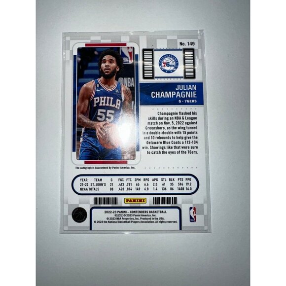 2022-23 JULIAN CHAMPAGNIE AUTO RC 02/99 HOLO CONTENDERS ROOKIE TICKET AUTOGRAPH - Picture 4 of 5